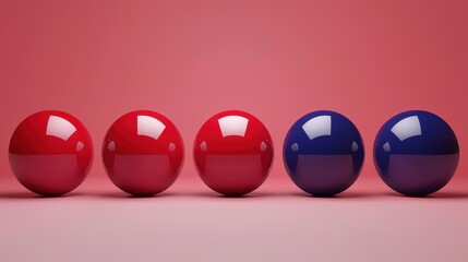 Colorful glossy spheres arranged in a row on a pink background