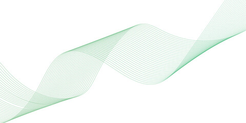 abstract vector green colored wave melody lines on white background. Vector illustration.
