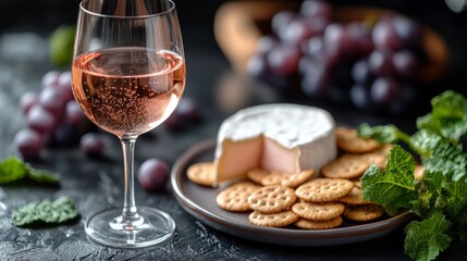 Naklejka premium Enjoying a cozy evening with cheese, crackers, and wine among soft lighting