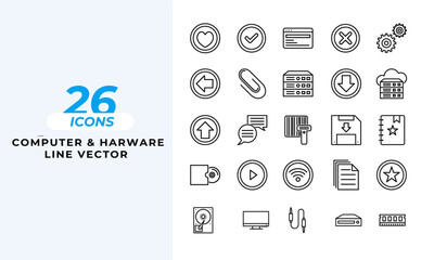 A set of line icons related to Computer & Hardware Icons. hip, components, computer, computer diagnostics, computer hardware, computer repair, computer technology, cpu, diagnostics, and so on others.