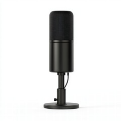 Professional black studio microphone on a white background for recording audio