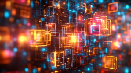 Obraz premium Abstract Digital Network Glowing Cubes Structure
