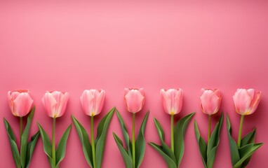 Minimalistic style, tulips on a pink background, with a place for text on top