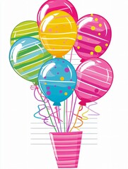 Naklejka premium Colorful Striped Balloons in Pink Bucket Illustration