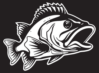 Black and white large mouth bass fish silheoute vector design