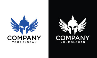 Creative Spartan helmet with swords and wings on a white background.