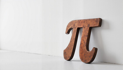 Rusty pi symbol on a white wall, Pi Day theme