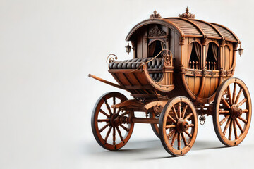 Fototapeta premium A luxurious wooden carriage on a light background. Space for text.