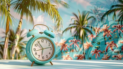 of an aqua green retro alarm clock on top of a table