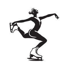 Figure Skating Silhouette Vector Illustration, Solid White Background.