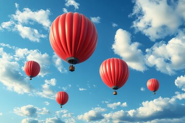 Fototapeta premium Colorful balloons floating in a bright blue sky with fluffy clouds during the day