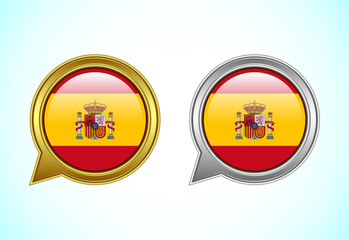 Fototapeta premium Spain flag speech bubble. Speaking flag icon in gold and silver color