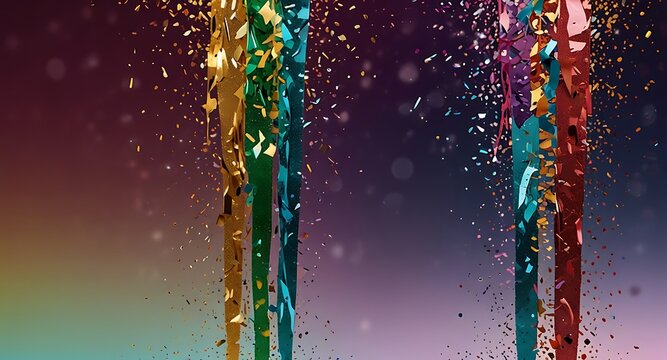 Colorful glitter and confetti on a bright gradient background. Eve event posters, party invitations, pop art