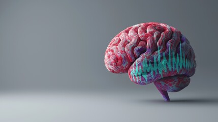 Naklejka premium Sound waves visualization of brain isolated grey background render