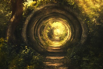 Enchanting Forest Path Through Magical Tunnel