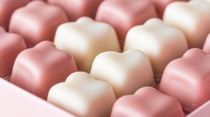 Obraz premium Delightful heart-shaped chocolate pralines on pink background