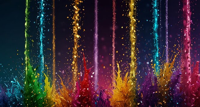 Colorful glitter and confetti on a bright gradient background. Eve event posters, party invitations, pop art