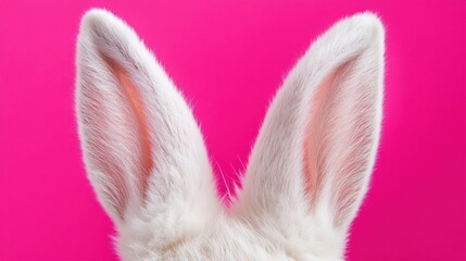 Fototapeta premium White Rabbit Ears Against Bright Pink Background Isolated Image