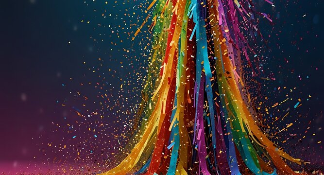 Colorful glitter and confetti on a bright gradient background. Eve event posters, party invitations, pop art