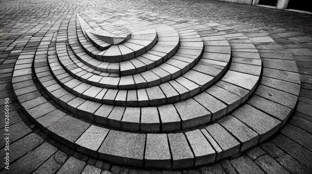 Poster A circular stone installation with layered steps creating a visually striking pattern.