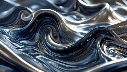 Abstract Flowing Metal Texture in Deep Blue and Silver