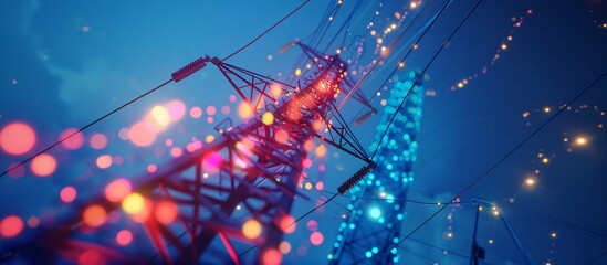 Vibrant energy tower at night, illuminated with colorful lights. A stunning display of modern infrastructure.