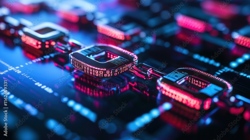 Poster A close-up of a digital circuit board with glowing elements, emphasizing technology and innovation.