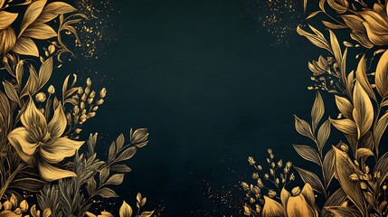 Golden Floral Frame Elegant Dark Background Design