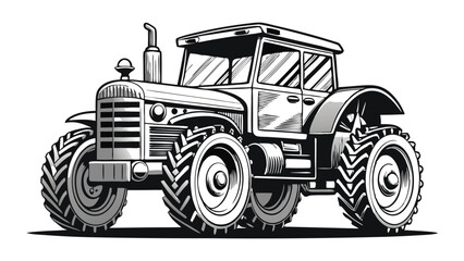 Obraz premium black and white agriculture tractor illustration