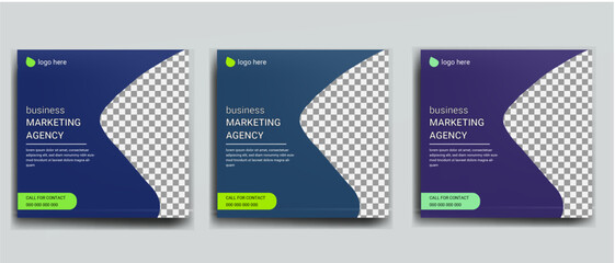 Social media post template collection with 3 color type accent. Square graphic banners for online advertisement and digital marketing. Editable real estate designs for agents