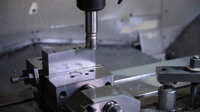 Close up view of cnc milling cutter machine working.