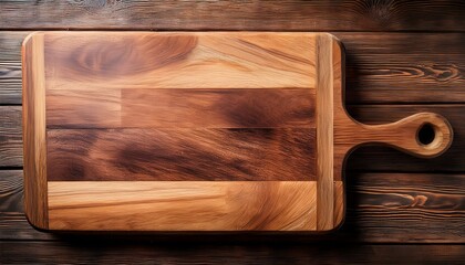 A cuisine background with ample copy space. A kitchen cutting board rests on the aged wooden planks of an old table.