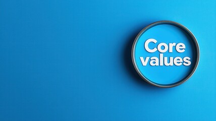 A circular logo on a blue background features the phrase "Core values," symbolizing essential principles or beliefs.