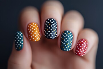 Teenagers showcasing colorful nail art designs close-up view artistic creation vibrant environment