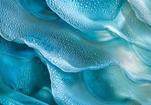 Abstract Blue Water Droplets on Wavy Surface, Macro Photography