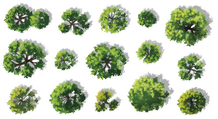 Vertor set of green tree,plants top view for landscape plan,schematic layout,eco environment concept design,watercolor greenery illustration