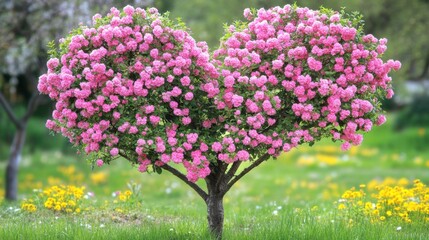 Fototapeta premium Heart-Shaped Pink Flowering Tree in Blooming Garden Landscape