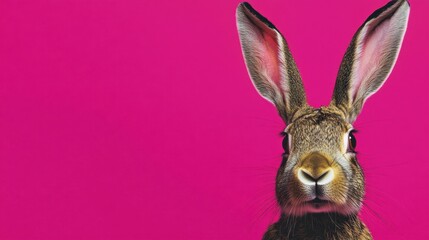 Fototapeta premium Cute Rabbit Portrait with Pink Background for Creative Projects