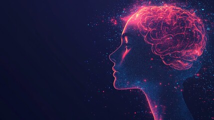 Glowing futuristic brain concept in vibrant neon colors