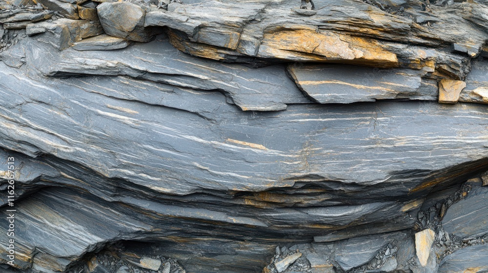 Poster a close-up of layered rock formations showcasing geological textures and colors.