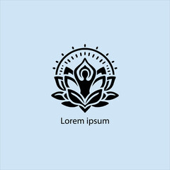 Design a minimalist logo featuring a serene figure in a meditative pose, seated on a stylized lotus flower