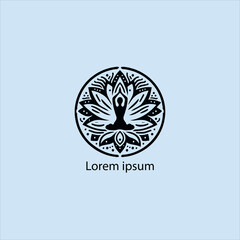 Design a minimalist logo featuring a serene figure in a meditative pose, seated on a stylized lotus flower