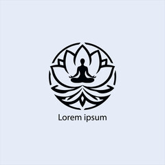 Design a minimalist logo featuring a serene figure in a meditative pose, seated on a stylized lotus flower