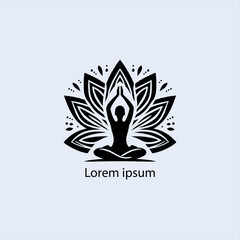 Design a minimalist logo featuring a serene figure in a meditative pose, seated on a stylized lotus flower