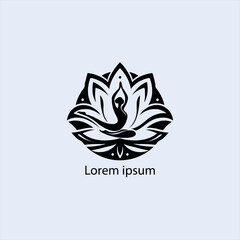 Design a minimalist logo featuring a serene figure in a meditative pose, seated on a stylized lotus flower