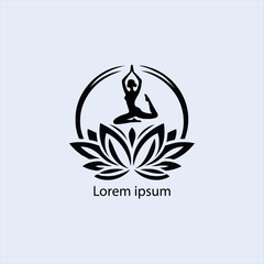 Design a minimalist logo featuring a serene figure in a meditative pose, seated on a stylized lotus flower