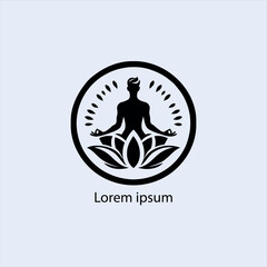 Design a minimalist logo featuring a serene figure in a meditative pose, seated on a stylized lotus flower