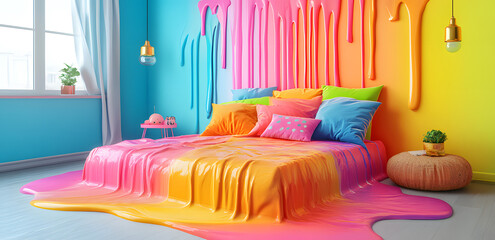 colourful bed with melting colours