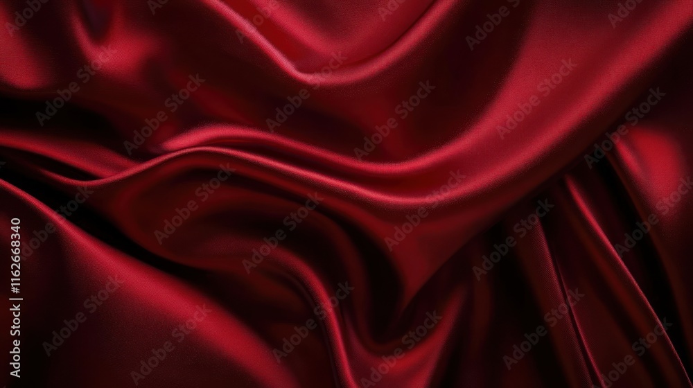 Poster a close-up of luxurious red satin fabric, showcasing its smooth texture and elegant drape.