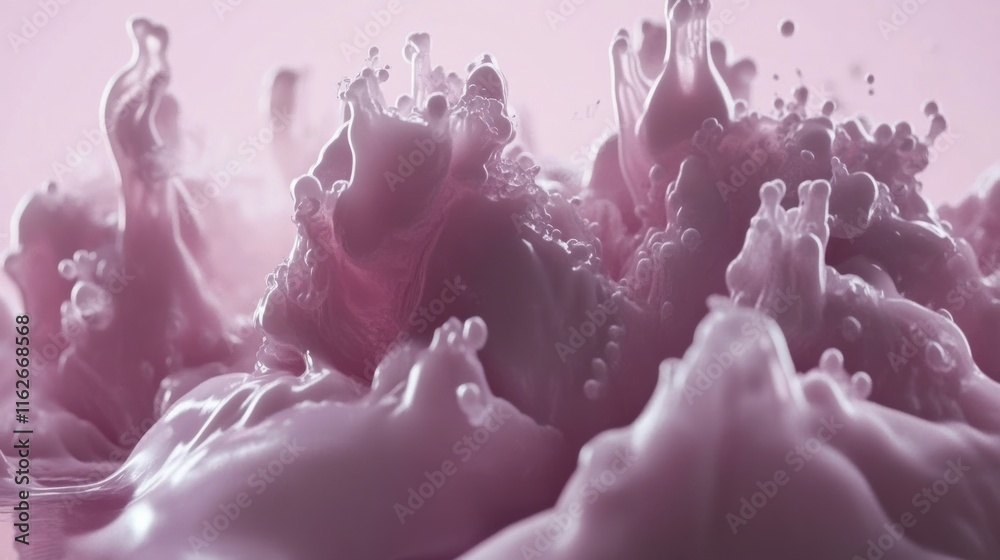 Poster a close-up of pink, foamy liquid creating dynamic shapes and textures.